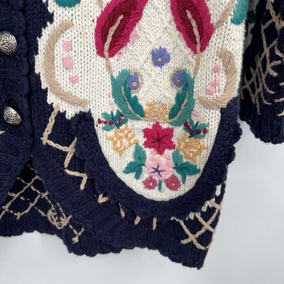 Jennifer & Company Knit Blue Floral Embroidered Sweater Jacket woman's size smal - Picture 9 of 15